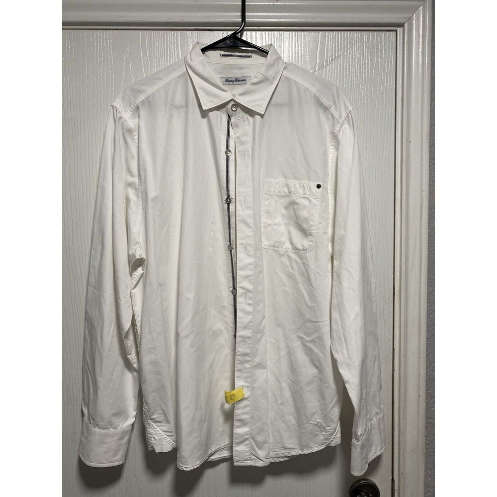 Tommy Bahama Mens L Pima Cotton Button Front‎ Dress Shirt Long Sleeve White